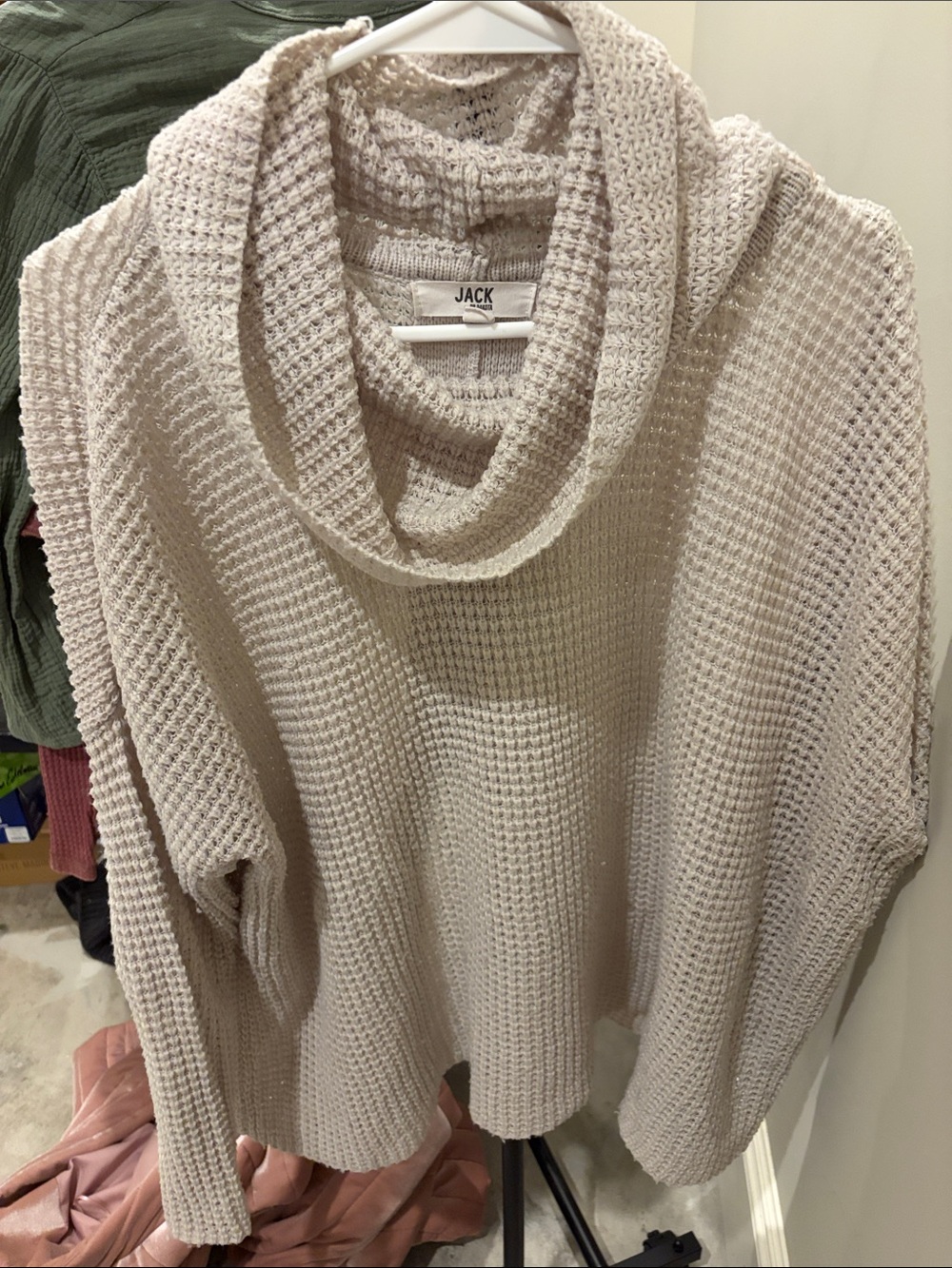 Jack by BB Dakota Cream Waffle Cowl-Neck Sweater